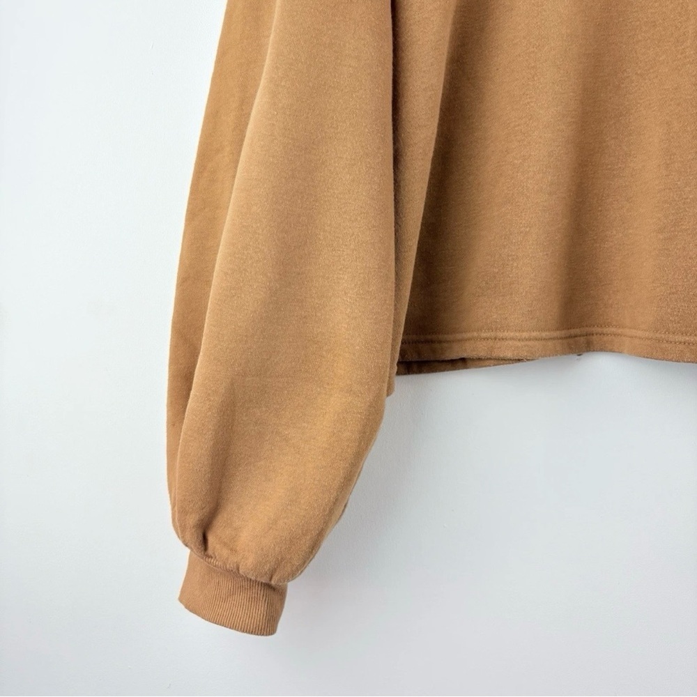 Women's Brown Fleece Crew Neck Pullover Cropped Sweater XXL Loungewear Casual - Picture 4 of 6